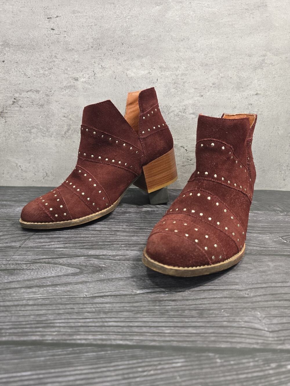 Roxy Lexie J Boot Studded Suede Leather Ankle Booties Spice Maroon Burgundy Sz 8